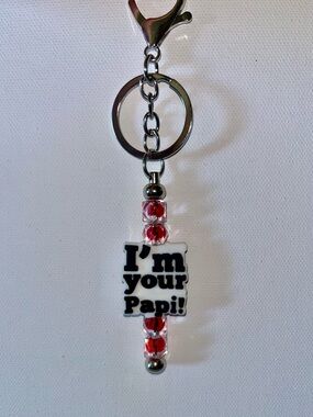 Father’s Day Silver Keychain with Red Bead Accents & "I'm Your Papi!" Charm